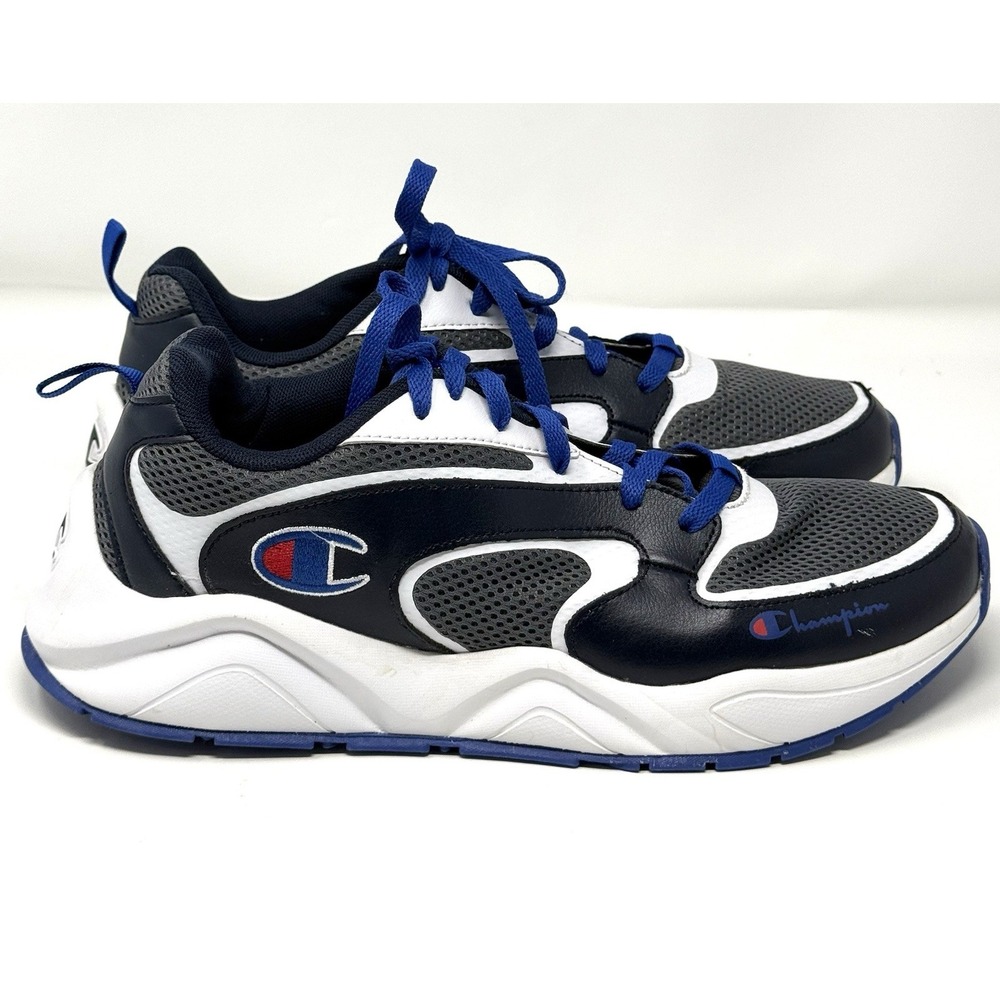 Champion Men's Sneakers Size 10 M Black Gray White Blue Leather Athletic Shoes - Picture 3 of 9